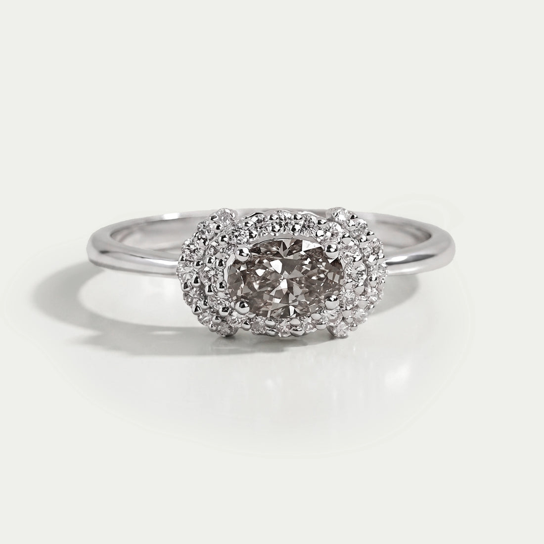 Oval Shape Olive Diamond Halo Ring Ring