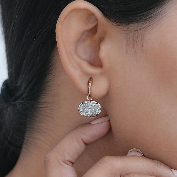 East West Oval Lab Diamond C Hook Earrings