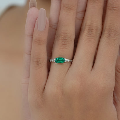 Green East West Oval Gemstone Accent Engagement Ring Ring