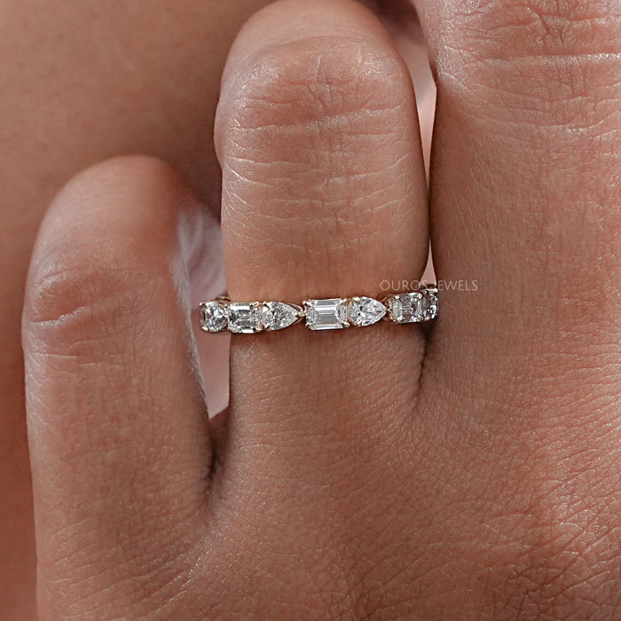 East West Pear And Emerald  Diamond Eternity Wedding Band