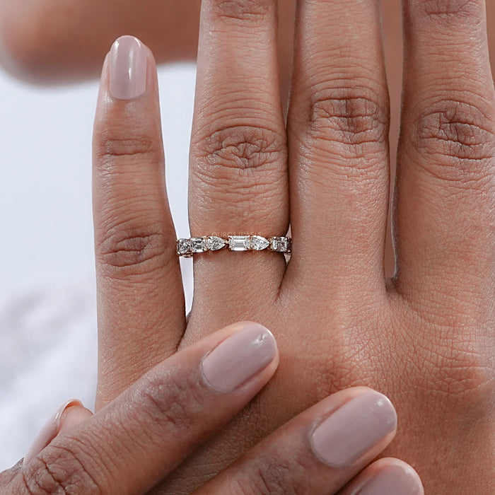 East West Pear And Emerald  Diamond Eternity Wedding Band