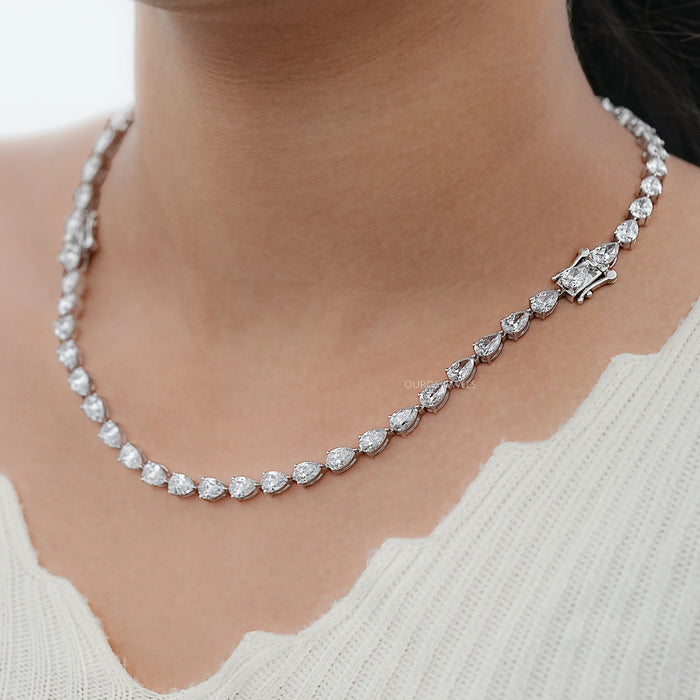 East West Pear Cut Lab Diamond Tennis Necklace