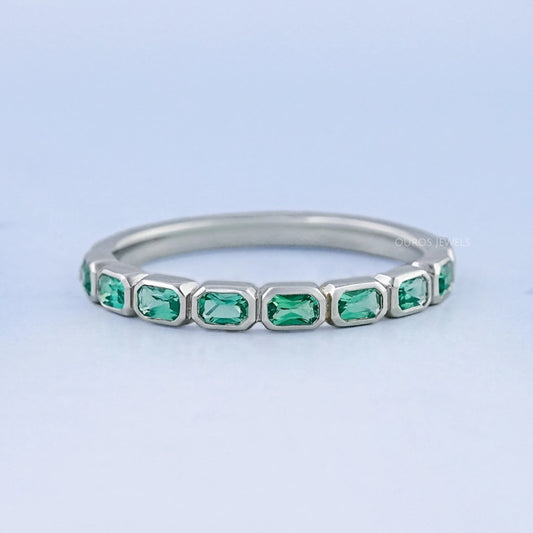 East West Green Radiant Gemstone Half Eternity Band Rings