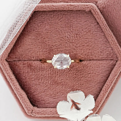 East West Rose Cut Oval Diamond Solitaire Ring