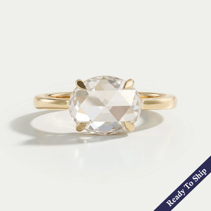 East West Rose Cut Oval Diamond Solitaire Ring