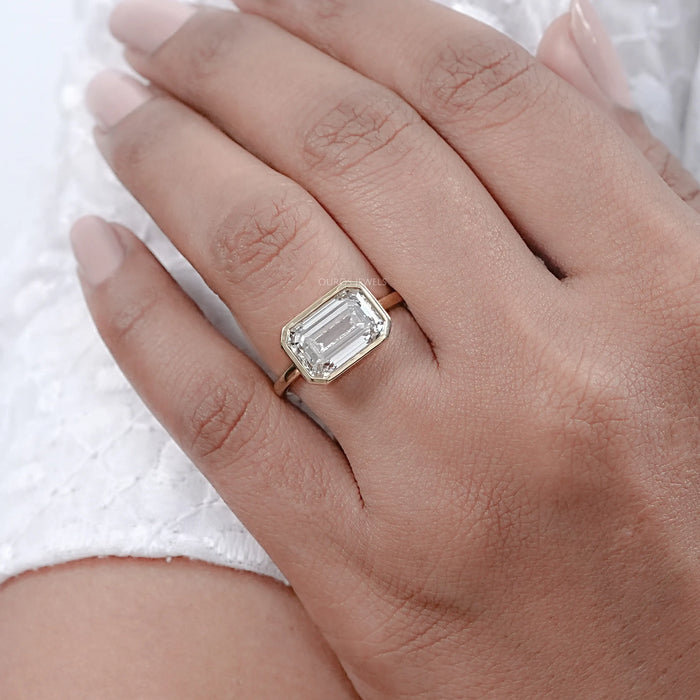 East West Bezel Emerald Diamond Engagement Ring
