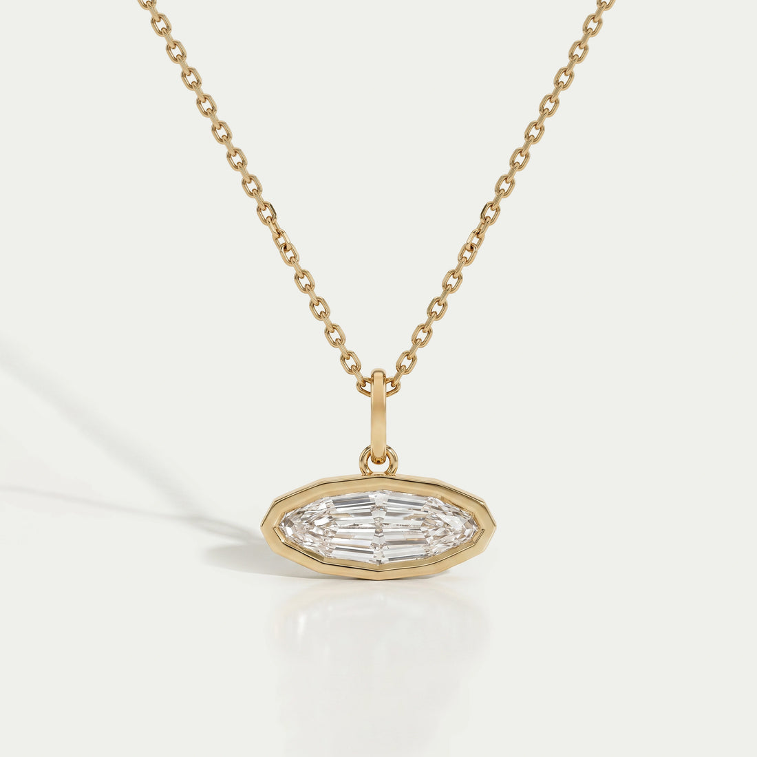 East West Step Cut Moval Bezel Set Pendant Necklaces