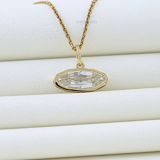 East West Step Cut Moval Bezel Set Pendant Necklaces
