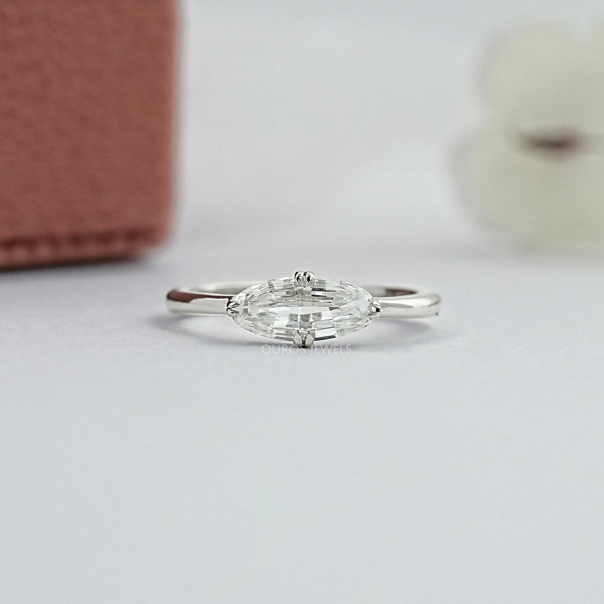East West Step Cut Moval Lab Diamond Solitaire Ring Ring