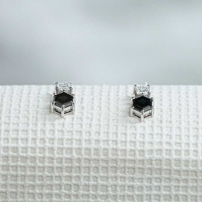 Hexagon Black Diamond Dangle Earrings