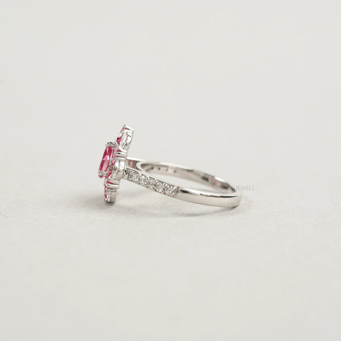Fancy Pink Pear & Heart Cut Halo Lab Diamond Ring