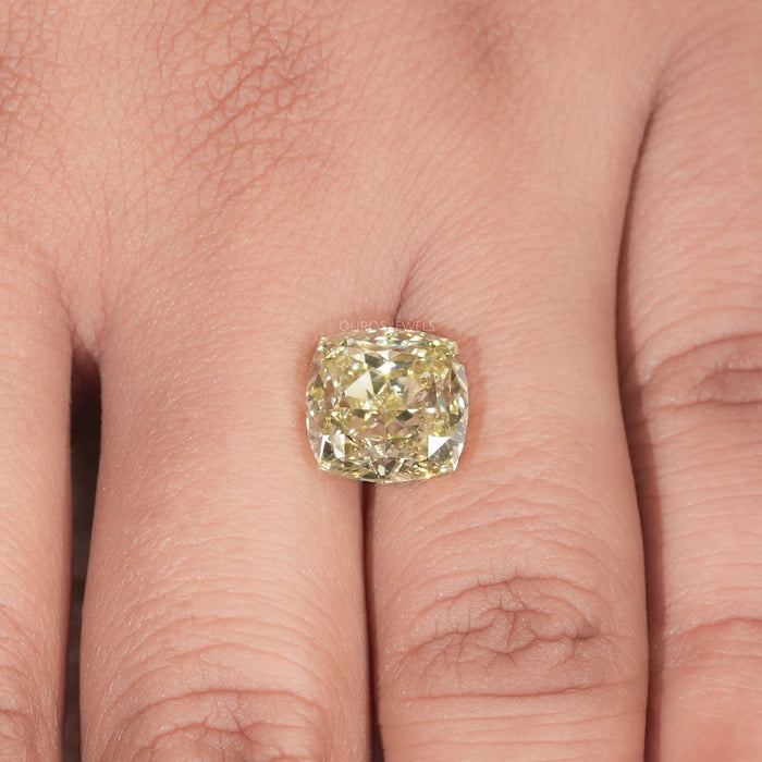 Cushion Cut Modified Yellow Loose Diamond on Hand