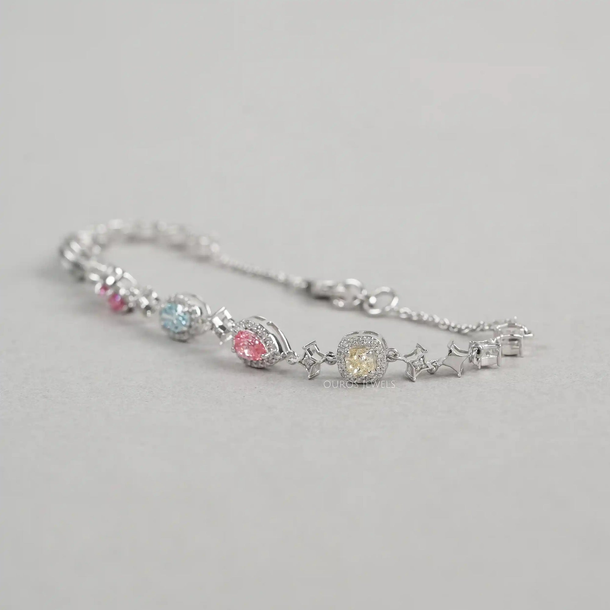 Color Diamond Halo Link Bracelet Bracelet