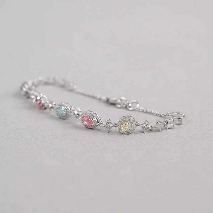 Color Diamond Halo Link Bracelet