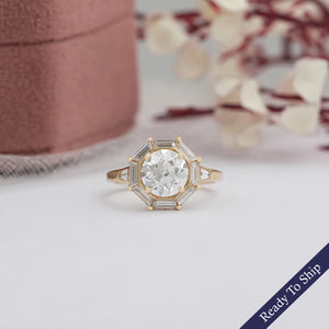 Old European Round Cut Halo Engagement Ring