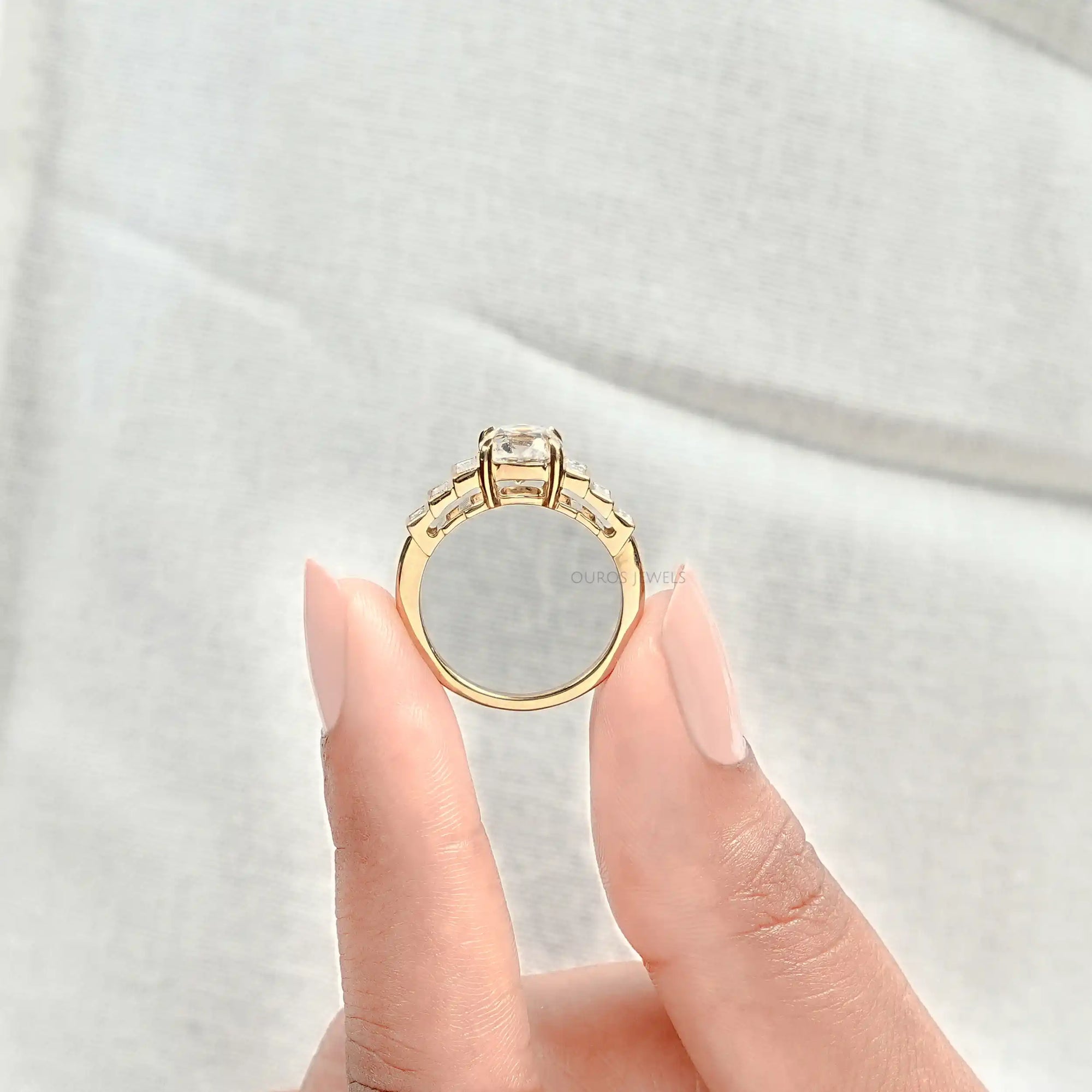 Old Mine Cushion Diamond And Accent Baguette Ring