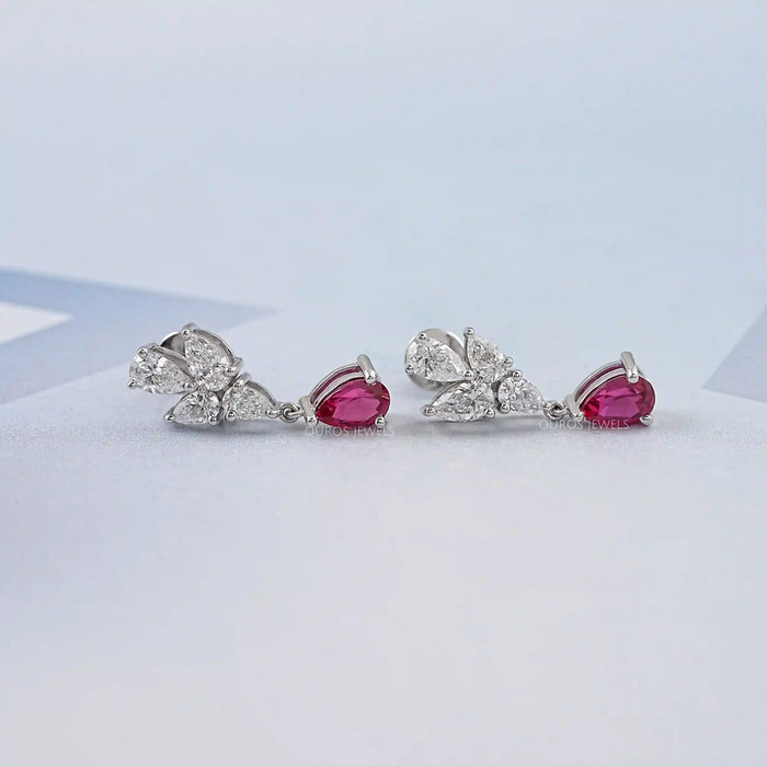 Ruby Pear And Diamond Drop Earrings