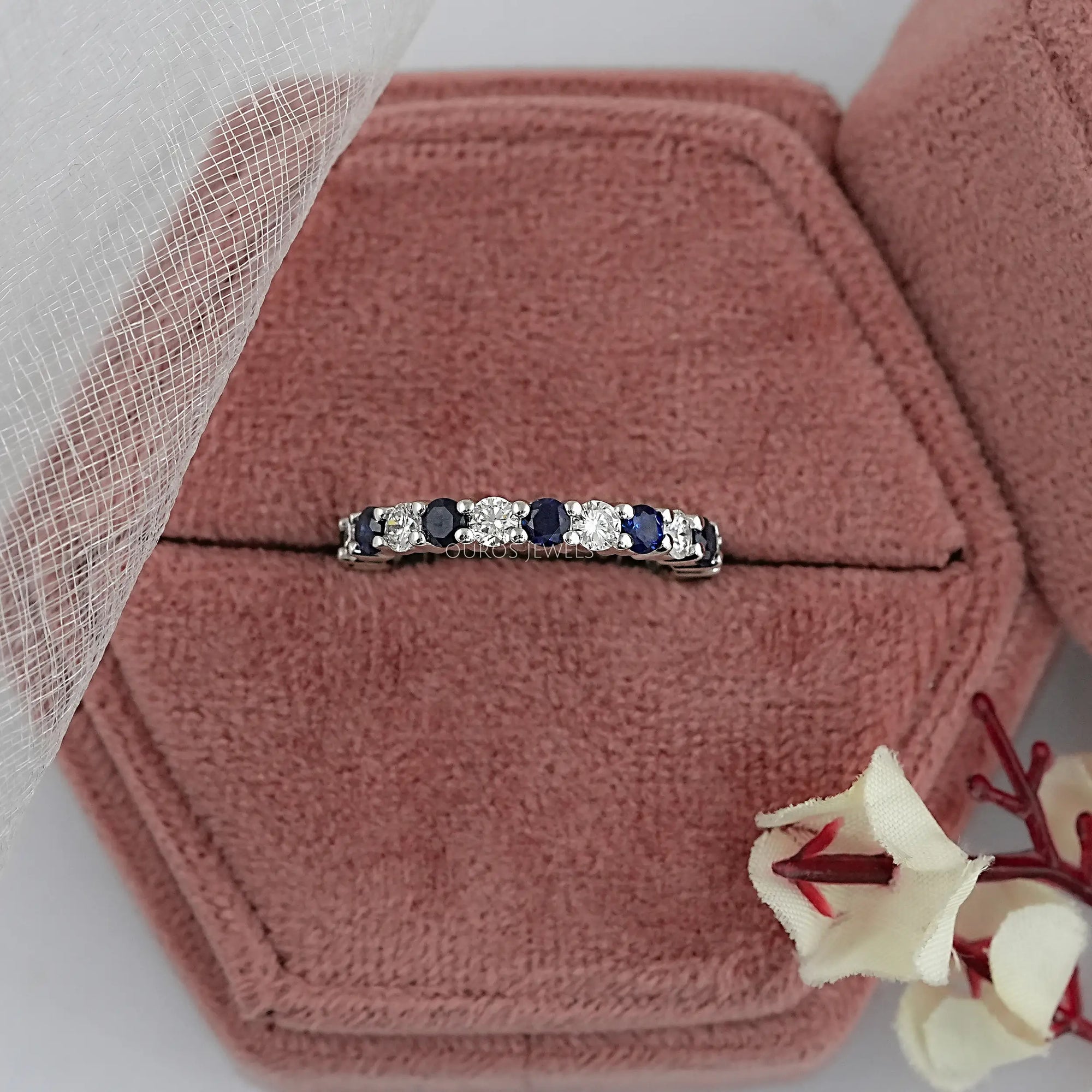 Blue Sapphire And Diamond Wedding Band Ring