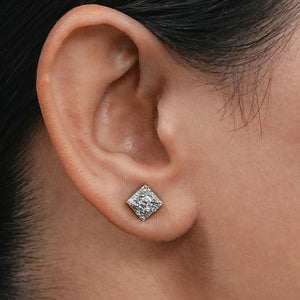 Round Cut Lab Diamond Small Square Stud Earrings