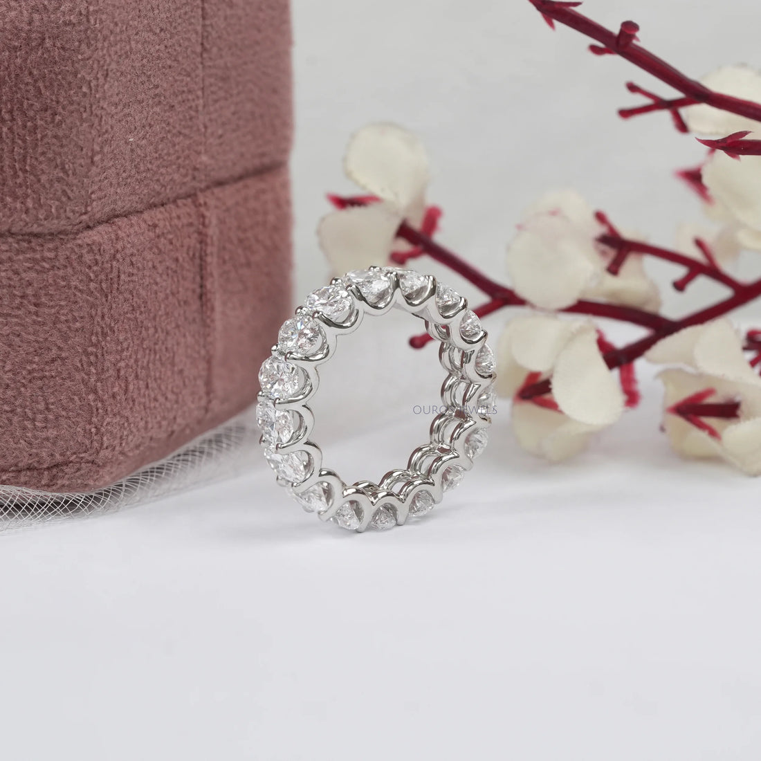 Oval Diamond Eternity Band, Platinum Wedding Band Rings