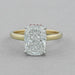 front view of cushion-cut lab diamond pink hidden halo solitaire colored wedding band