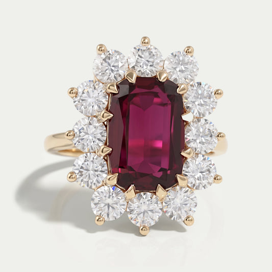 Ruby Elongated Cushion Gemstone Halo Diamond Ring Ring