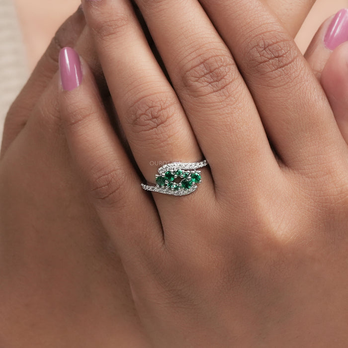 Emerald Round And Lab Diamond Bypass Ring
