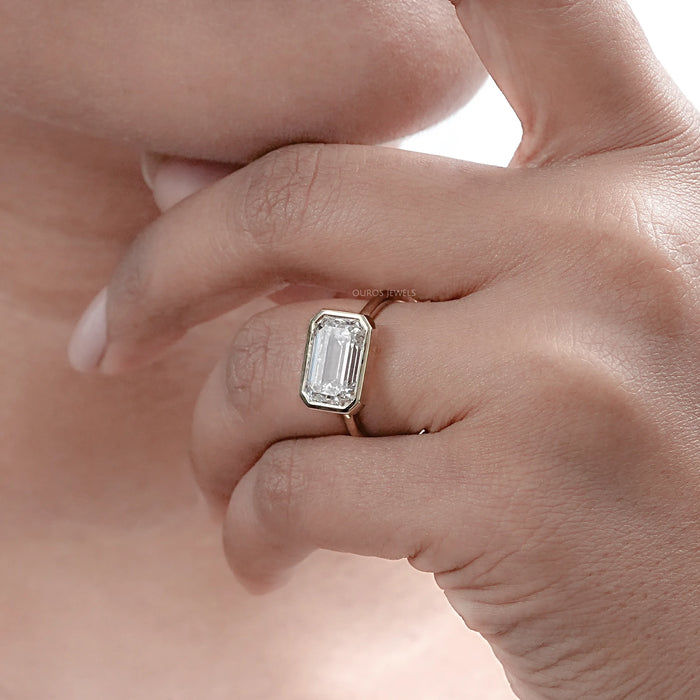 East West Bezel Emerald Diamond Engagement Ring