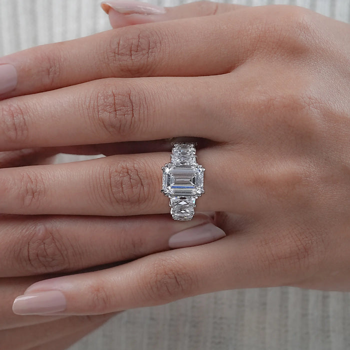 Emerald Diamond French Cut Trapezoid Accent Engagement Ring