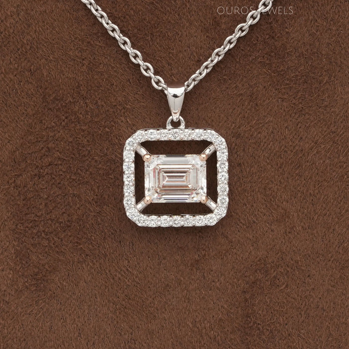 Emerald Cut Lab Grown Diamond  Halo Pendant