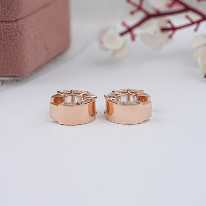 Lab Grown Emerald Cut Huggies Earrings Earring