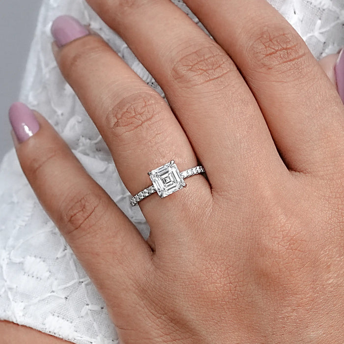 Asscher Cut Solitaire Diamond Engagement Ring