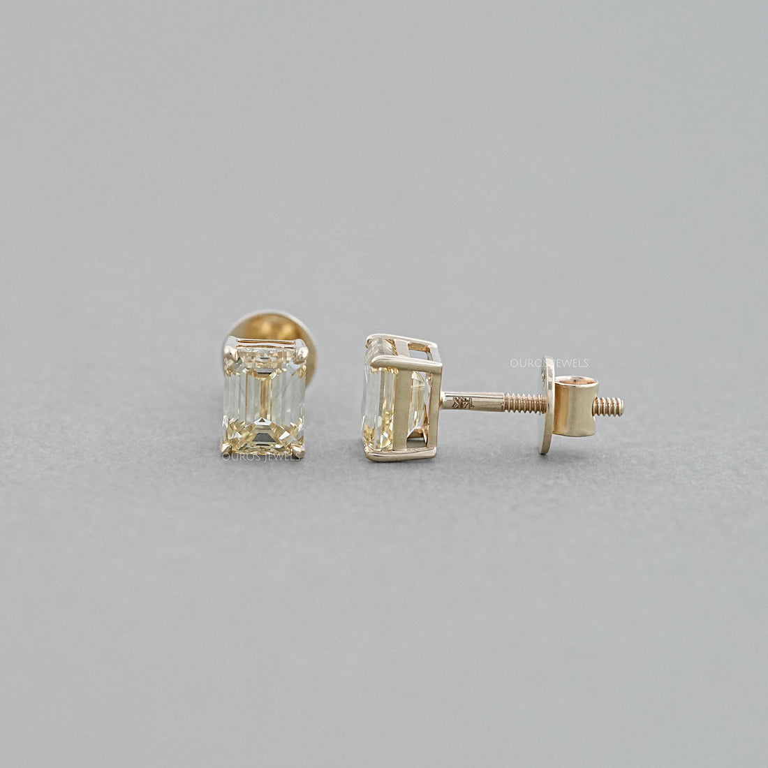 Yellow Emerald Cut Lab Diamond Stud Earrings Earrings