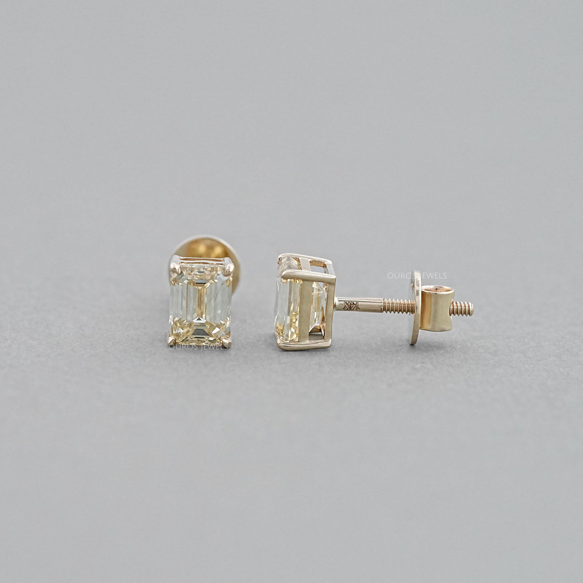 Yellow Emerald Cut Lab Diamond Stud Earrings Earrings