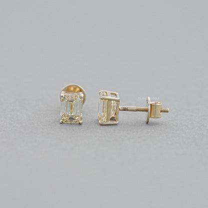 Yellow Emerald Cut Lab Diamond Stud Earrings Earrings
