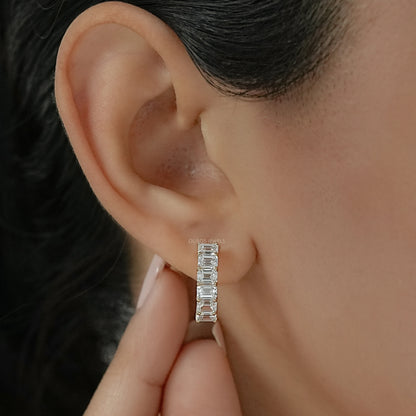 Emerald Cut Lab Grown Diamond Hoop Earrings Earring