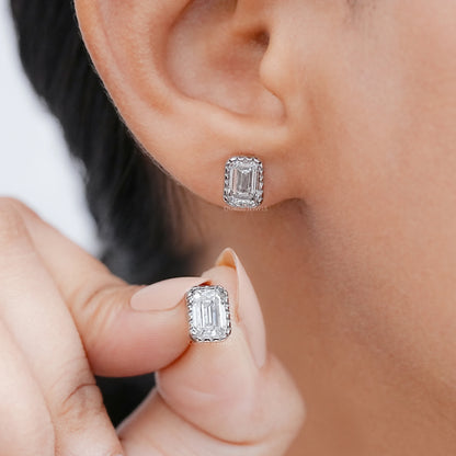 Emerald Cut Lab Diamond Milgrain Set Stud Earrings Earrings