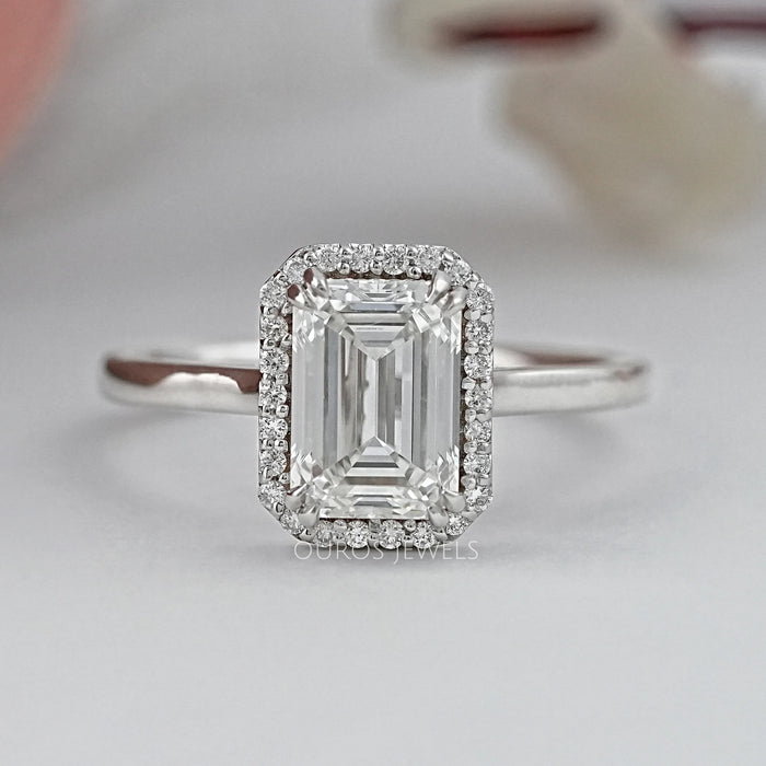 Emerald Lab Diamond Solitaire Halo Engagement Ring