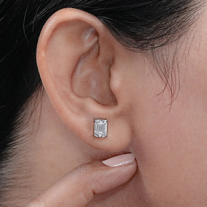 Emerald Cut Lab Diamond Stud Earrings