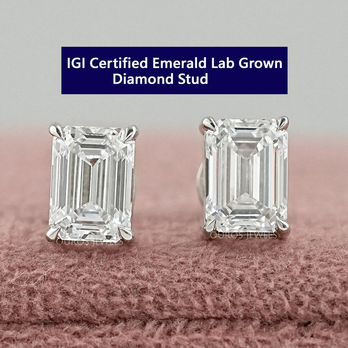 Emerald Cut Lab Diamond Stud Earrings