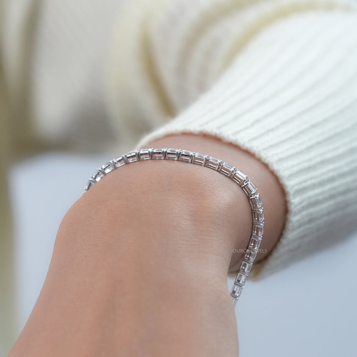 East West Emerald Cut Lab Grown Diamond Tennis Bracelet