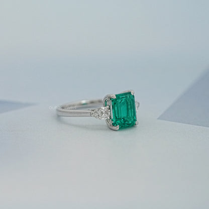 Emerald Gemstone Three Stone Ring Ring