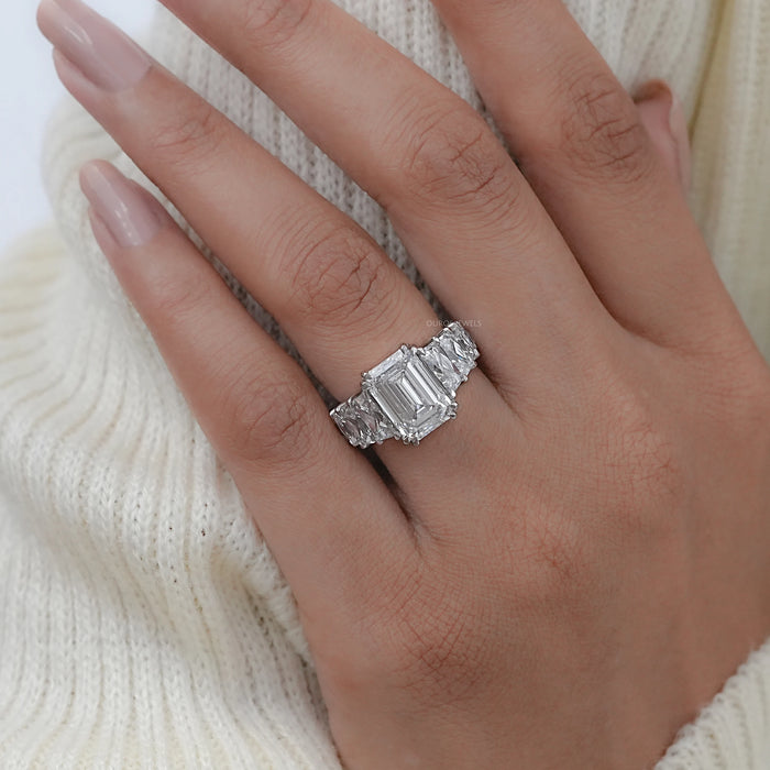 Emerald Diamond French Cut Trapezoid Accent Engagement Ring