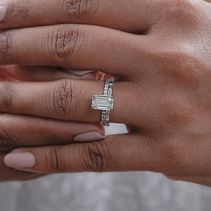 Emerald Cut Lab Diamond Wedding Ring set