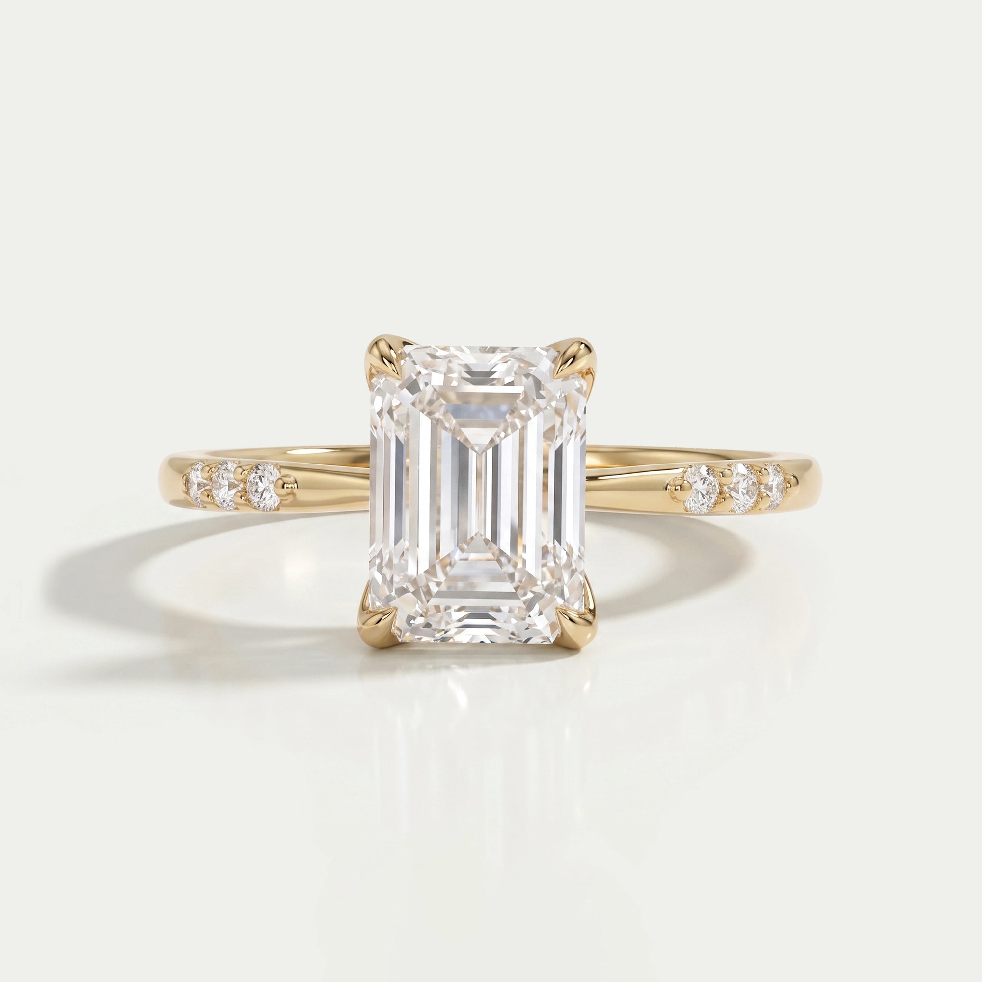 Emerald Cut Lab Grown Diamond Solitaire Accent Ring Ring