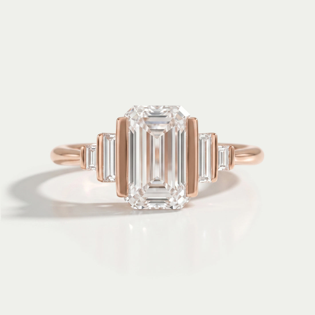Emerald Half Bezel Set Baguette Diamond Engagement Ring Rings
