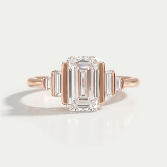 Emerald Half Bezel Set Baguette Diamond Engagement Ring Rings