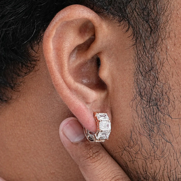 Emerald Lab Diamond Huggie Men's Earring