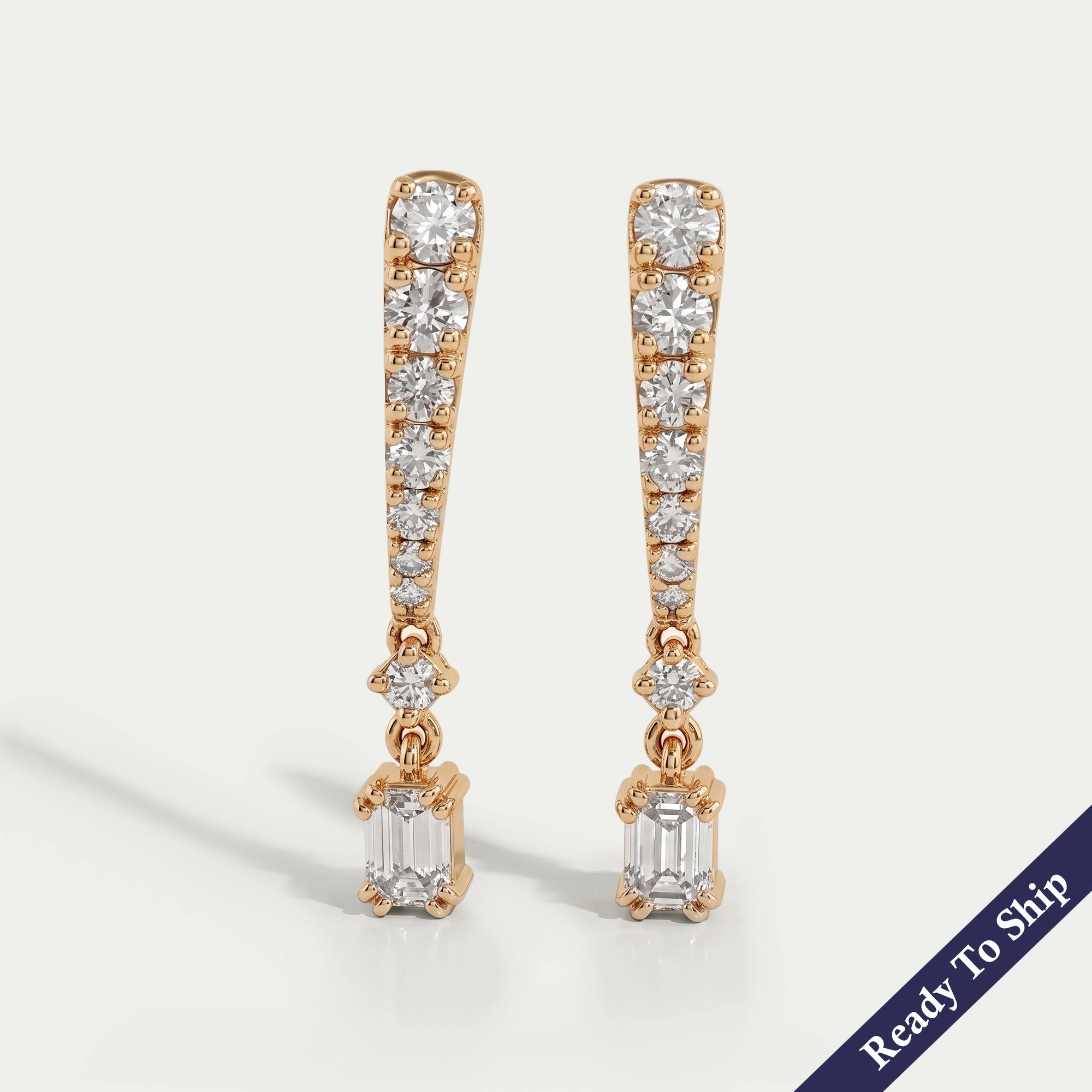 Emerald Drop and Round Cut Diamond Dangle Earring Earring