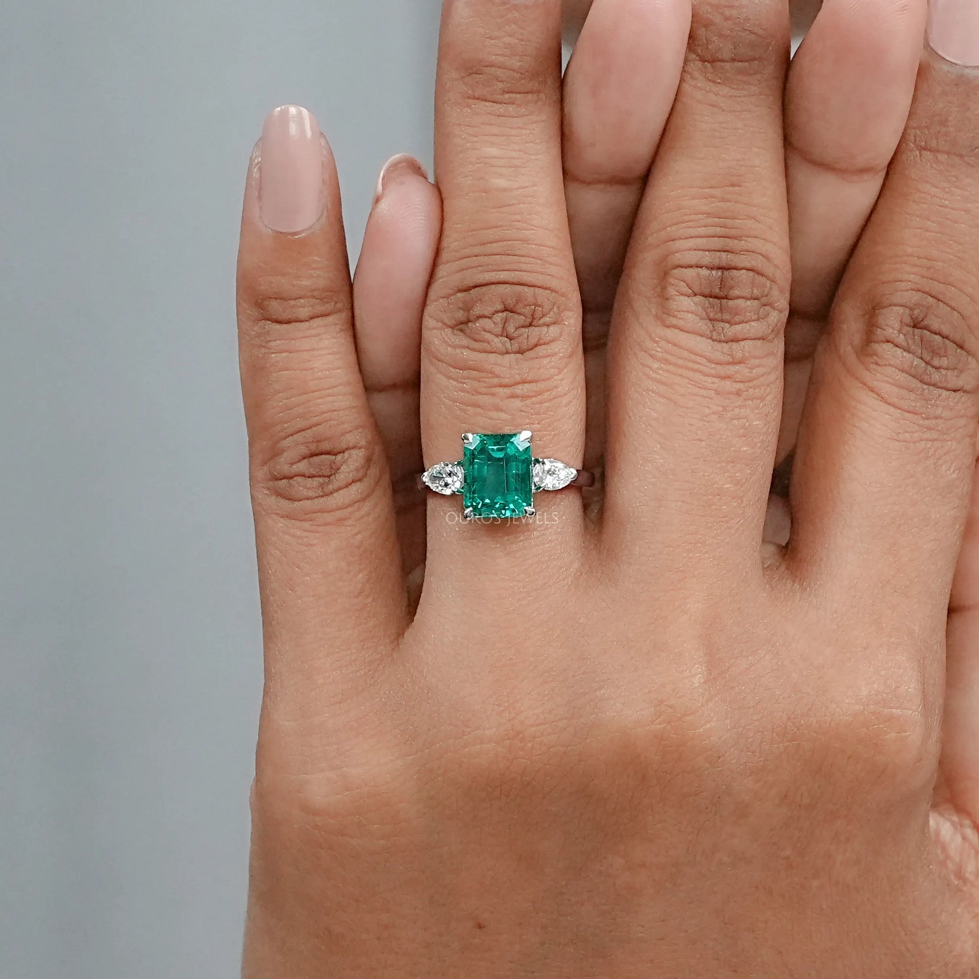 Emerald Gemstone Three Stone Ring Ring